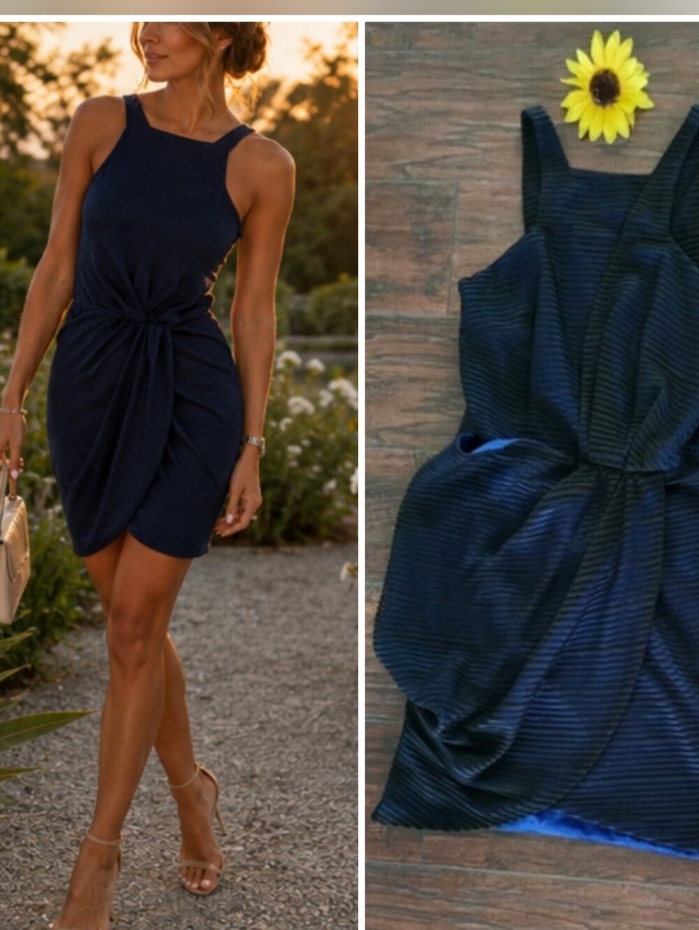 Three Floor Textured Twist Front Mini Dress 💙💙